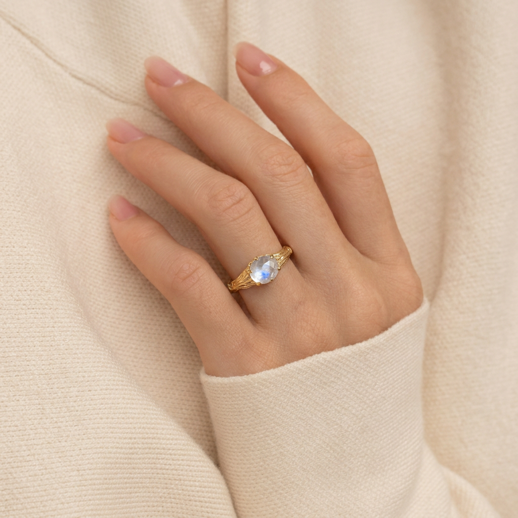 Olive Moon | Solitaire Moonstone Vine Ring.