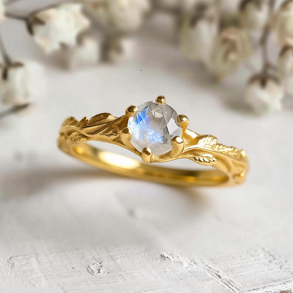 Aurora’s Moonvine | Moonstone Engagement Ring with Vine Motif.