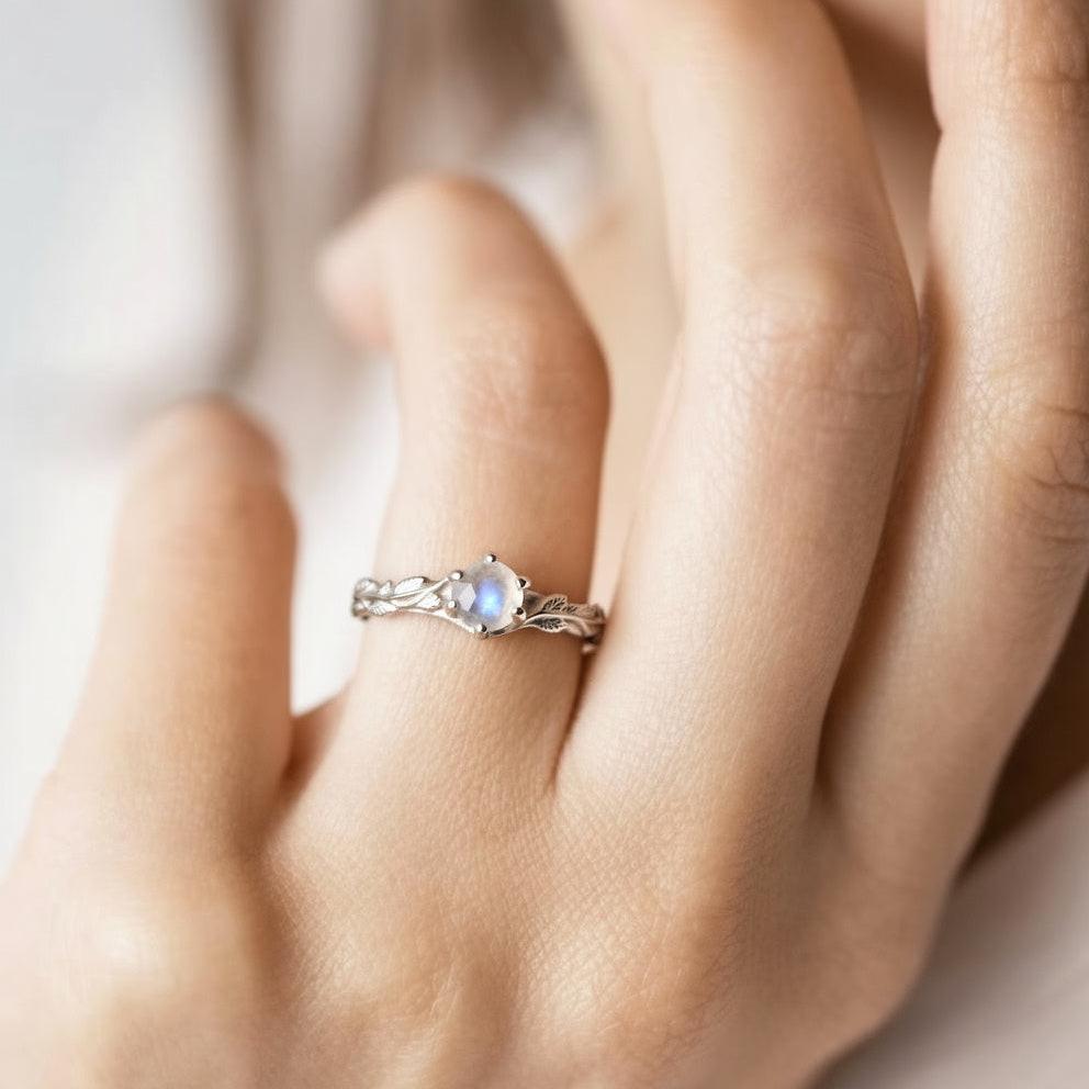 Aurora’s Moonvine | Moonstone Engagement Ring with Vine Motif.