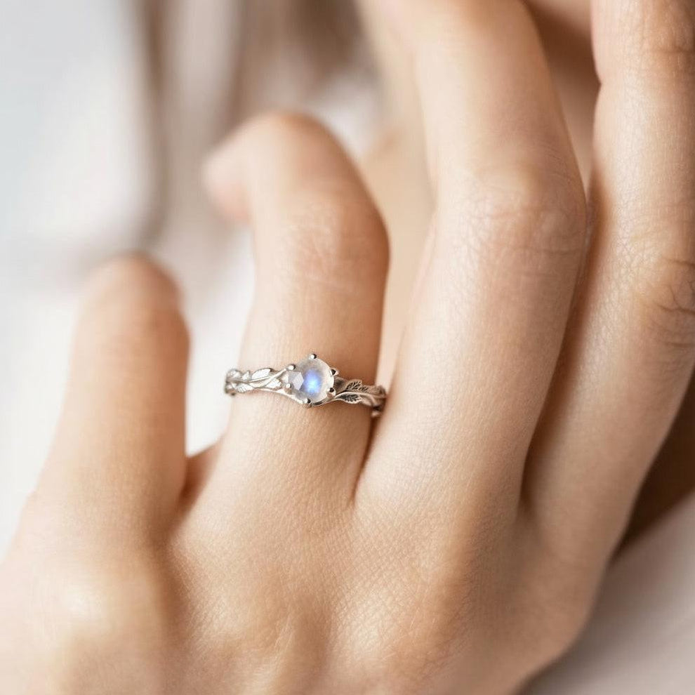 Aurora’s Moonvine | Moonstone Engagement Ring with Vine Motif.