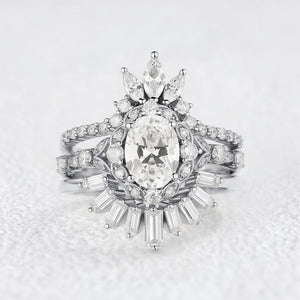 Victoria’s Coronet | Oval Cut Moissanite Sunflower Ring Set 3pcs.