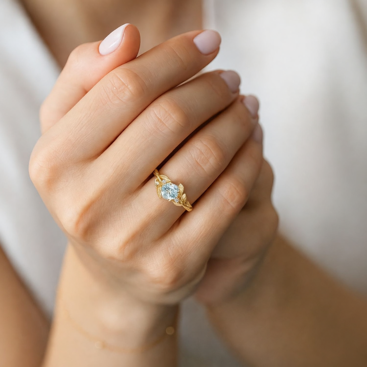 Marina's Ivy | Round Cut Aquamarine Engagement Ring.
