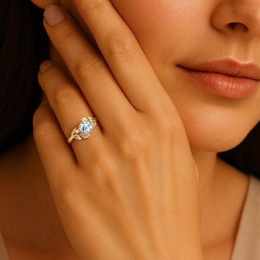 Marina's Ivy | Round Cut Aquamarine Engagement Ring.