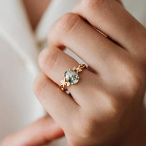 Sylvie’s Twig | Oval Cut Moss Agate Engagement Ring.