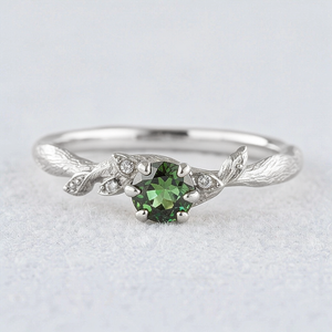 Fairy Glen | Teal Sapphire Engagement Ring with Leaf Band.