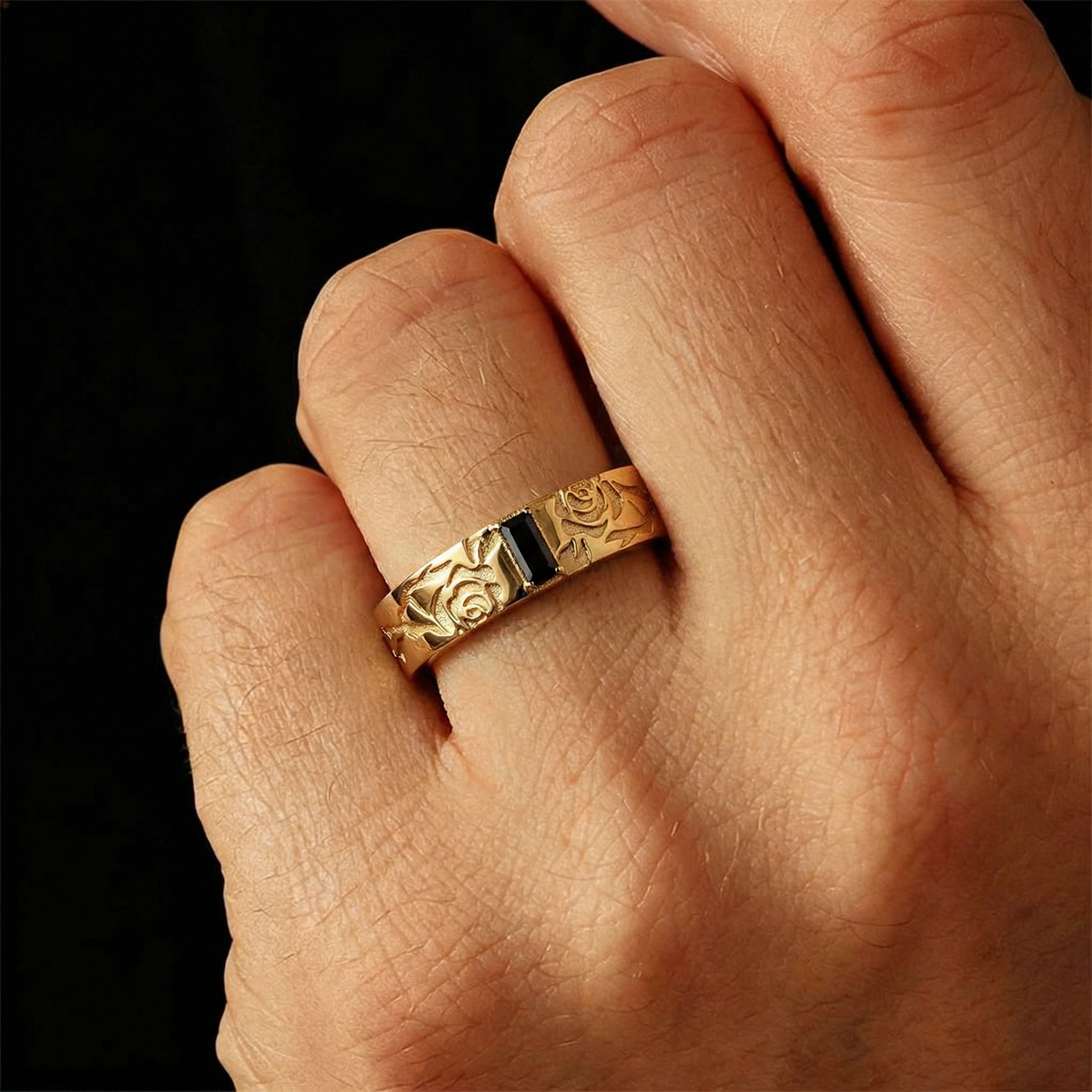 Thorn & Rose | Rectangular Black Diamond Men's Band.