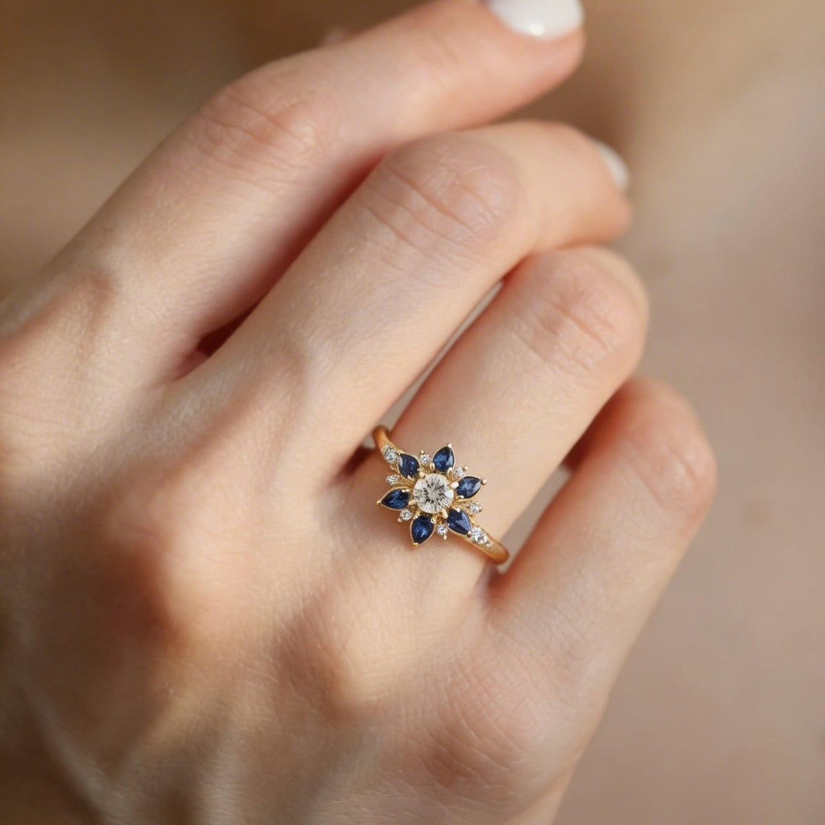 Rosalind’s Wildflower | Six-Petal Sapphire Engagement Ring.
