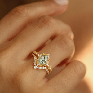 Charlotte Signature Vintage - Pear Cut Moss Agate Vintage Ring Set 2pcs.