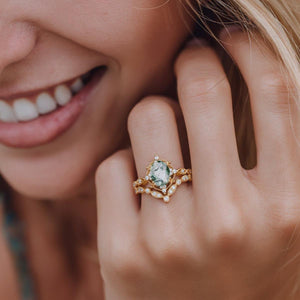 Brynn Oval Moss Agate & Moissanite Classic Ring Set 2pcs.