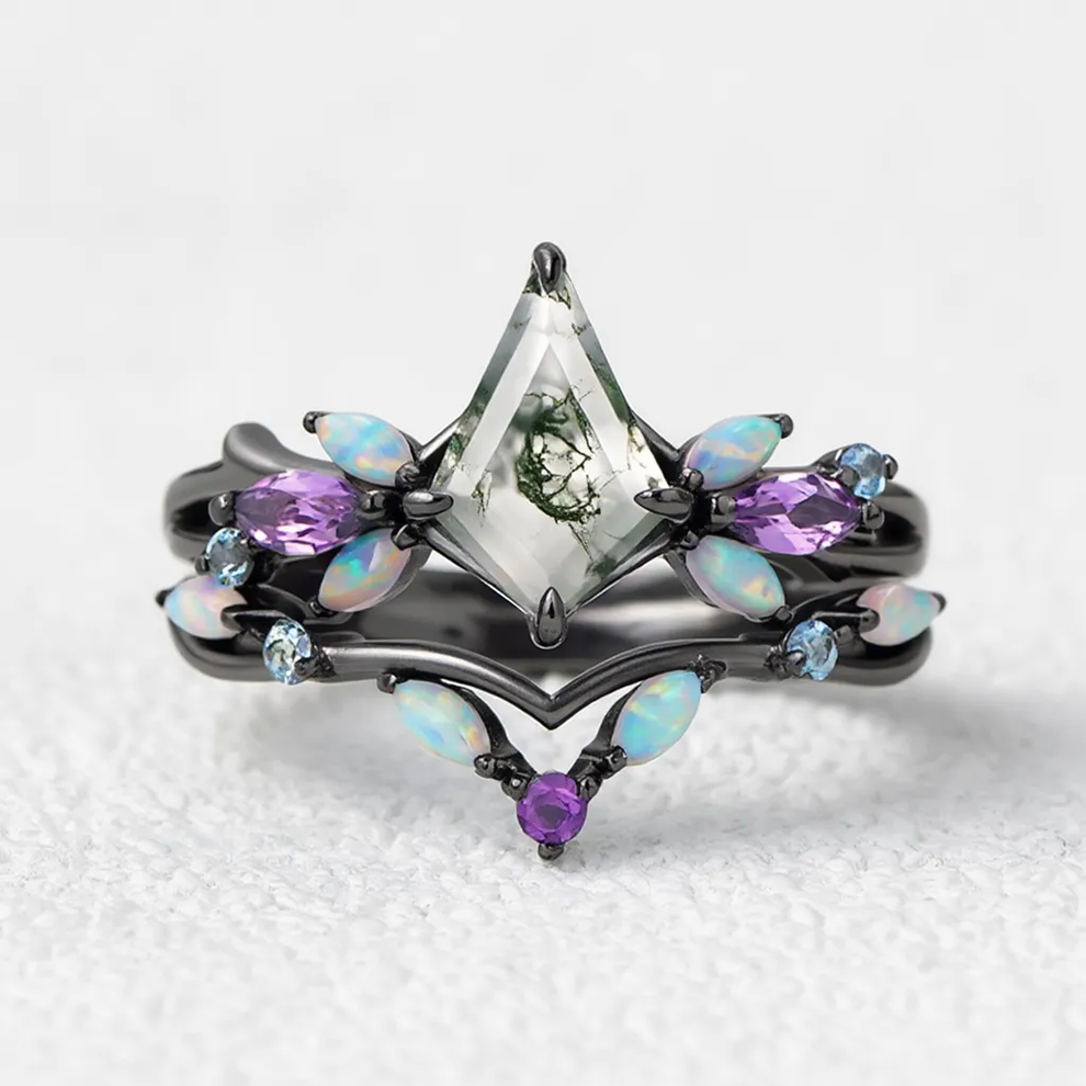 Bella's Garden | Moss Agate with Opal & Amethyst Bridal Set 2pcs.