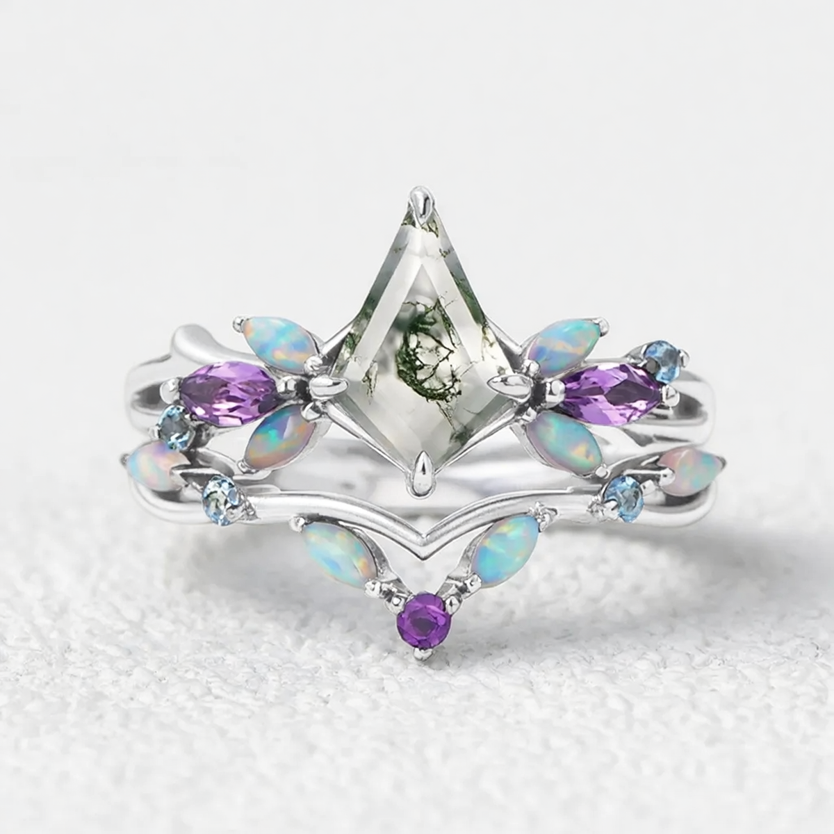 Bella's Garden | Moss Agate with Opal & Amethyst Bridal Set 2pcs.