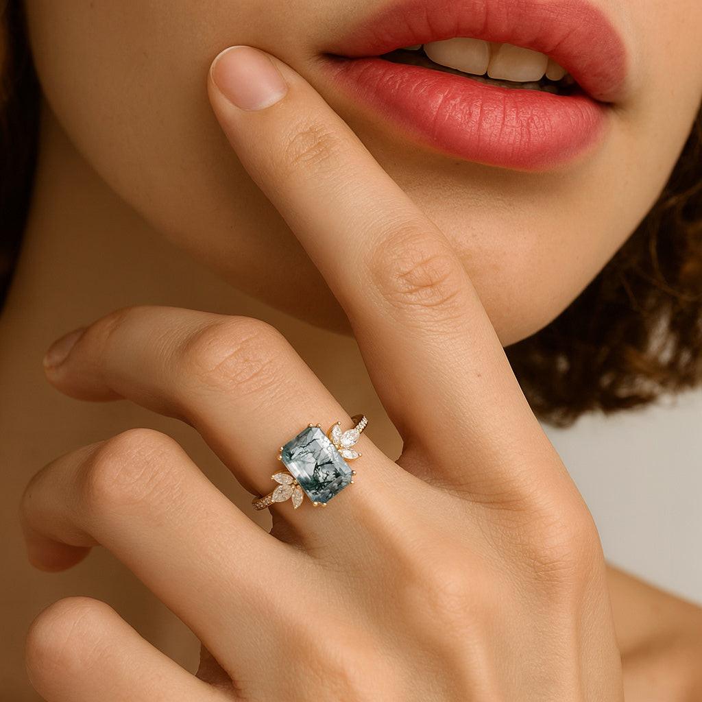 Moonlit Moss | Emerald Moss Cluster Engagement Ring.
