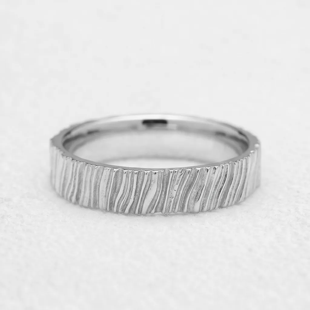 Oak Grain | 4MM Hand-Carved Wood Texture Men’s Wedding Band.