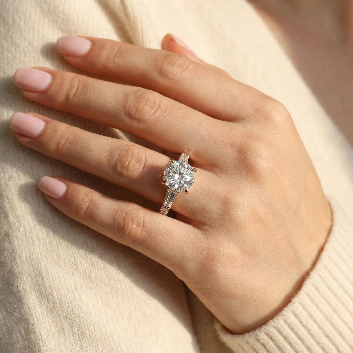 Decagon Nova Design 2CT Diamond Cut Moissanite Engagement Ring.