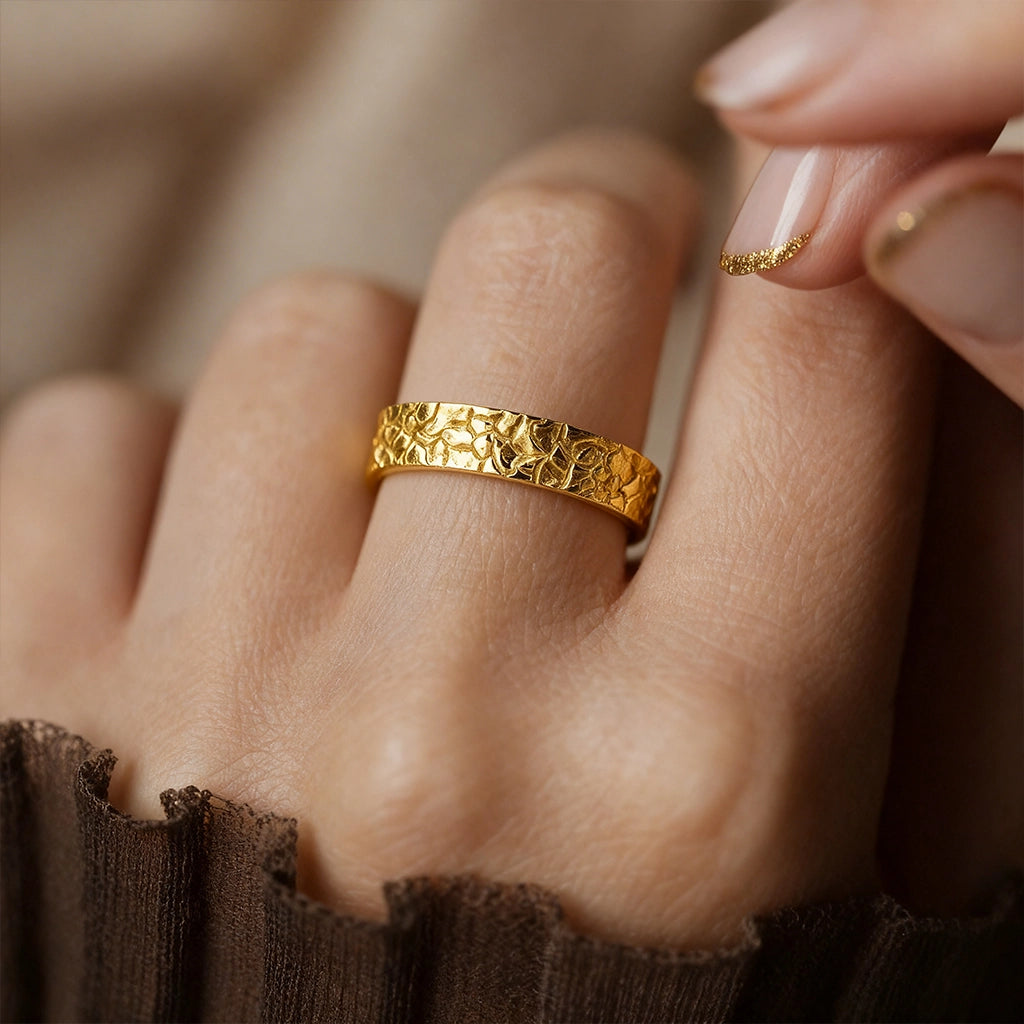 The Bedrock Set | His & Hers Rock Textured Wedding Band.