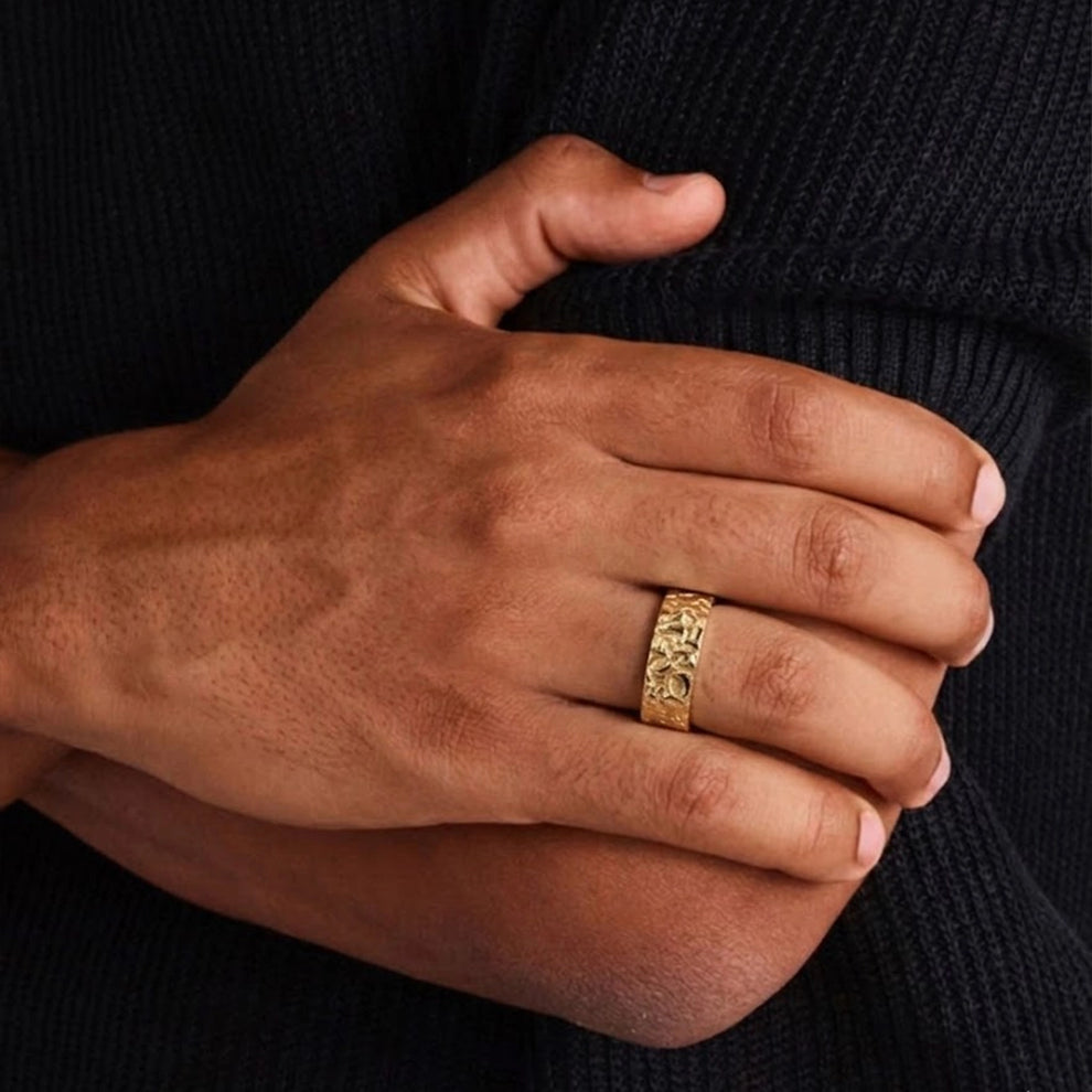 The Bedrock Set | His & Hers Rock Textured Wedding Band.