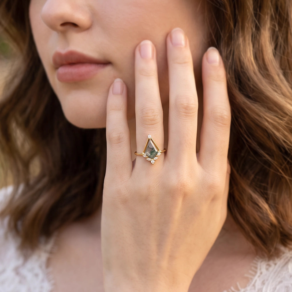 Aurelia’s Imprint | Kite Cut Moss Agate Engagement Ring