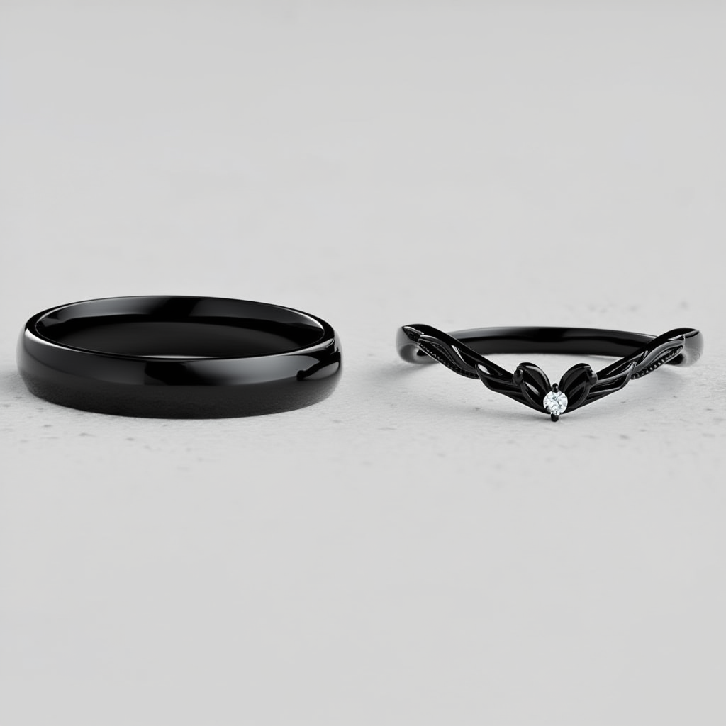 Harmony Duet | Curved Diamond & Classic Band Couple Wedding Set.