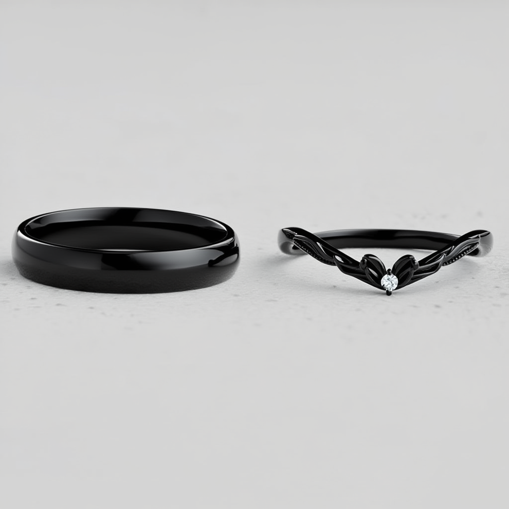 Harmony Duet | Curved Diamond & Classic Band Couple Wedding Set.