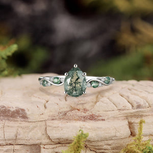 Flora’s Sprig | Pear Cut Moss Agate Engagement Ring