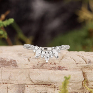 Marquise Cut Moissanite Half Eternity Curved Wedding Band in White Gold
