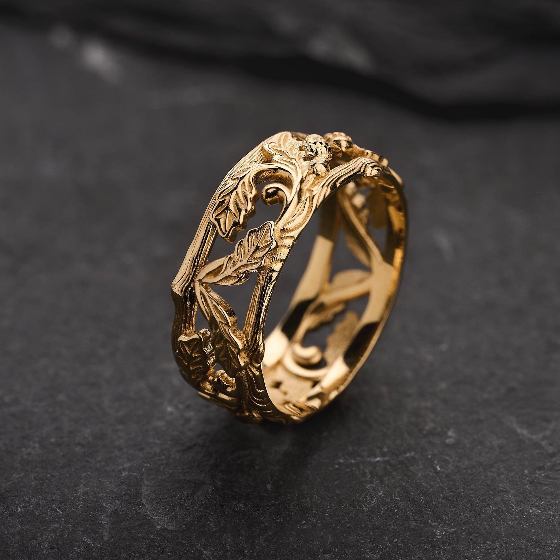 The Airy Grove | An Openwork Wide Band of Oak & Acorn.