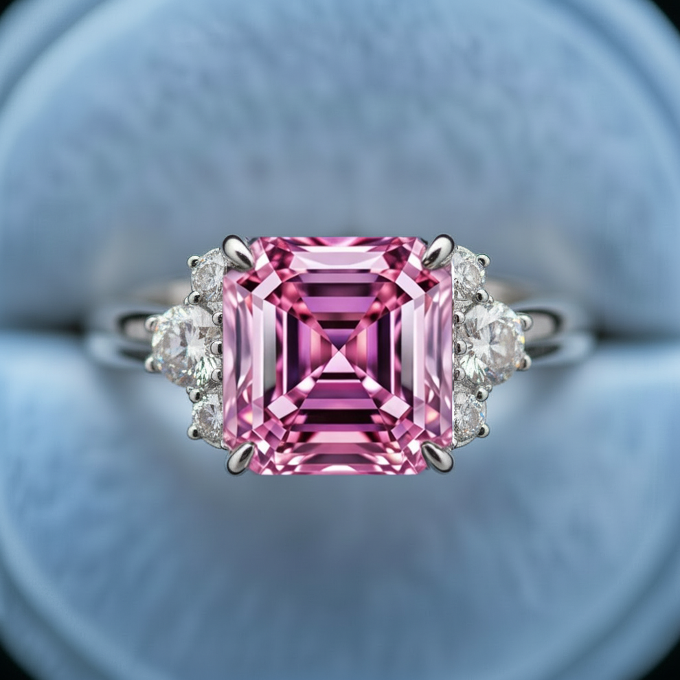 Seren’s Lattice | Asscher Cut Pink Blush Crystal Ring.