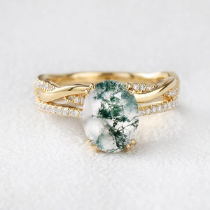 Ariadne’s Merge | 2CT Oval Moss Agate Bridal Set 2pcs.