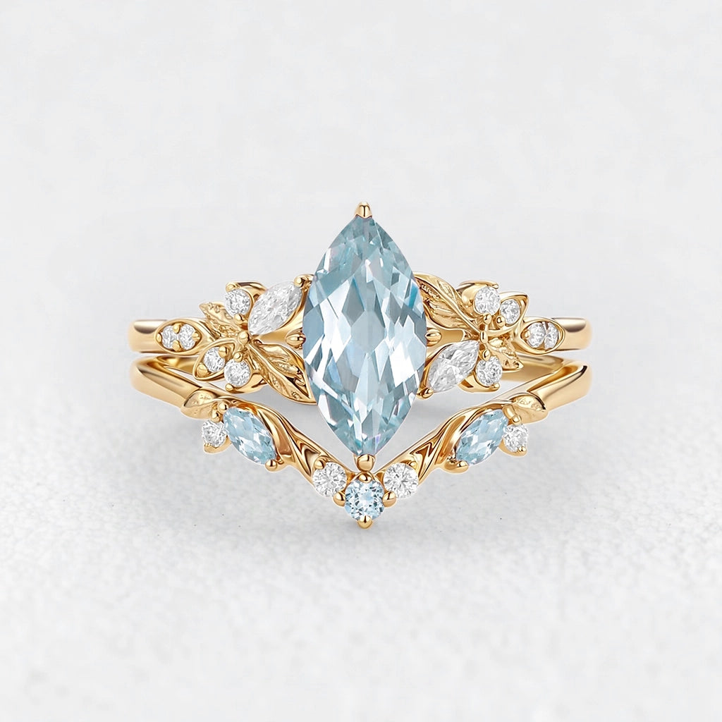 Marina’s Tide | Marquise Aquamarine Bridal Set 2pcs.