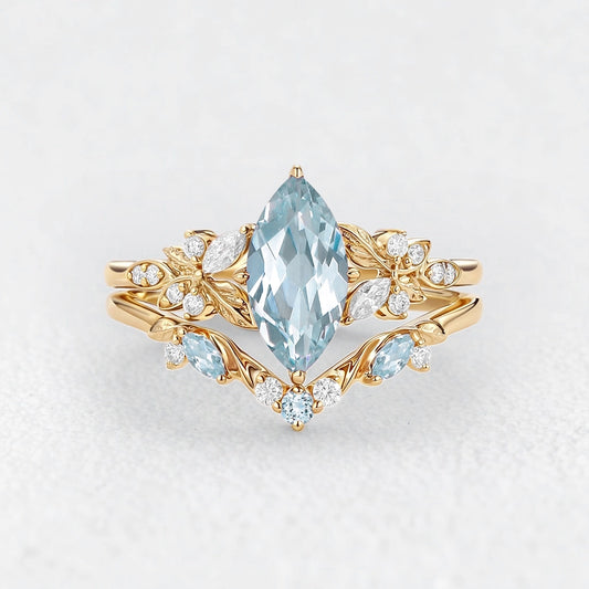 Marina’s Tide | Marquise Aquamarine Bridal Set 2pcs.