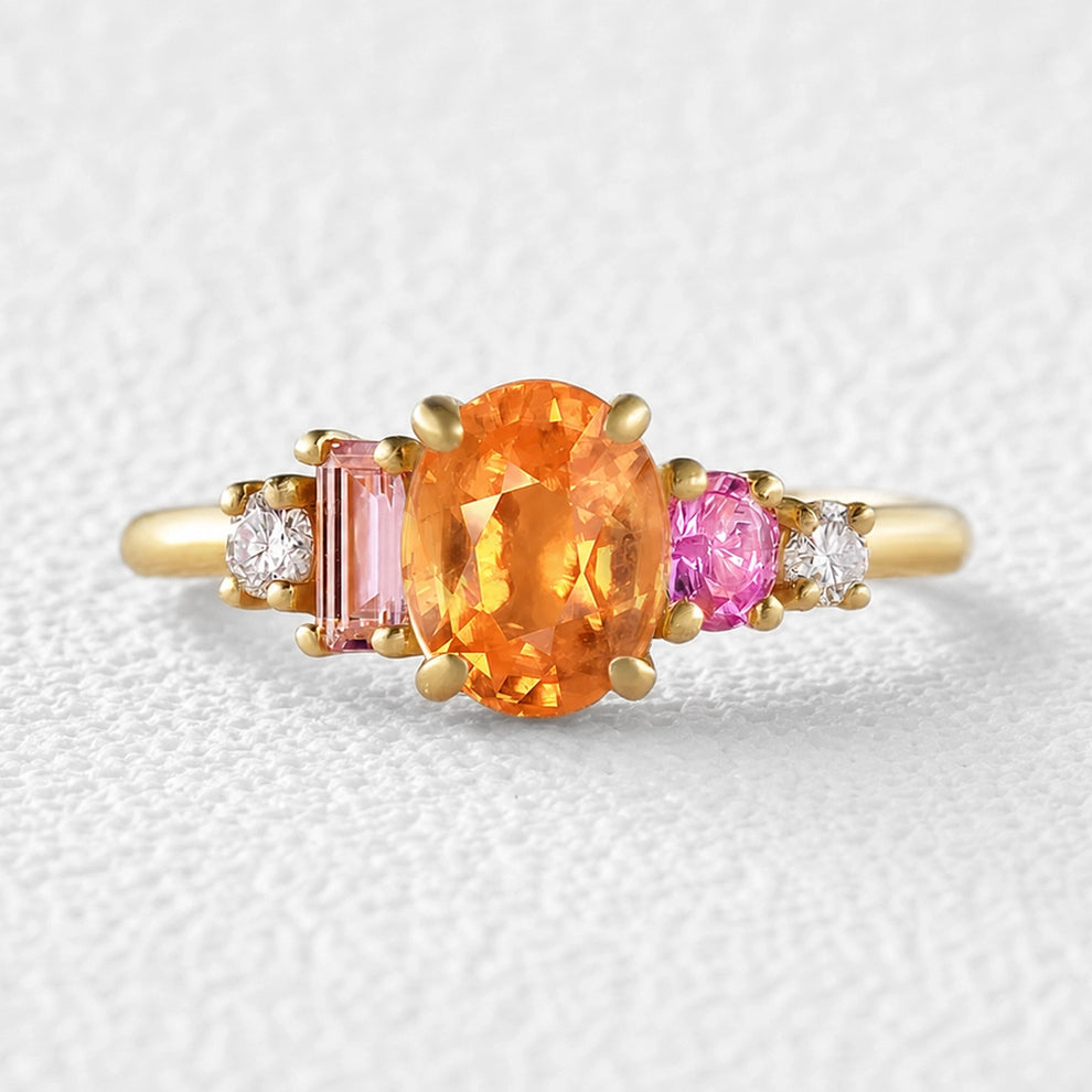 Flora’s Bouquet | Multistone Birthstone Ring – Garnet, Sapphire, Tourmaline & Moissanite.