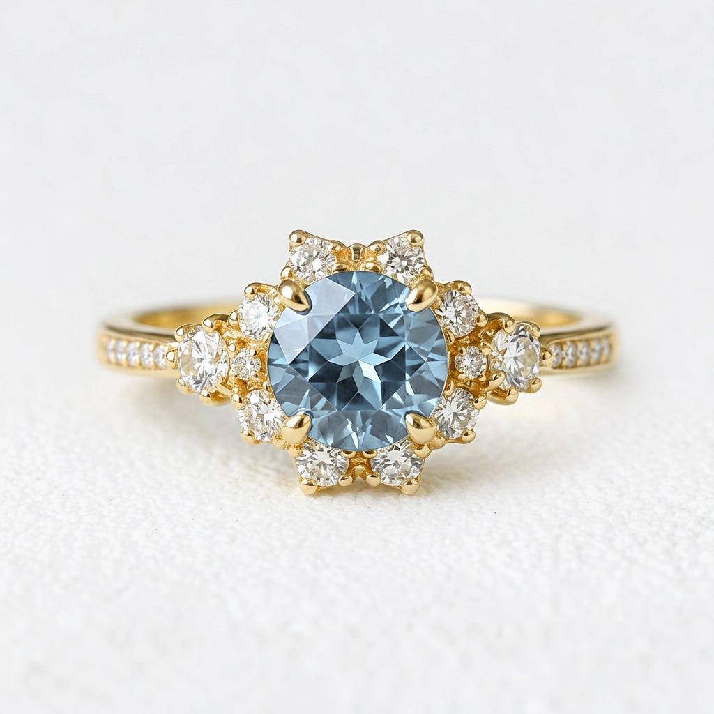 Marina’s Tide | 2CT Round Aquamarine Engagement Ring
