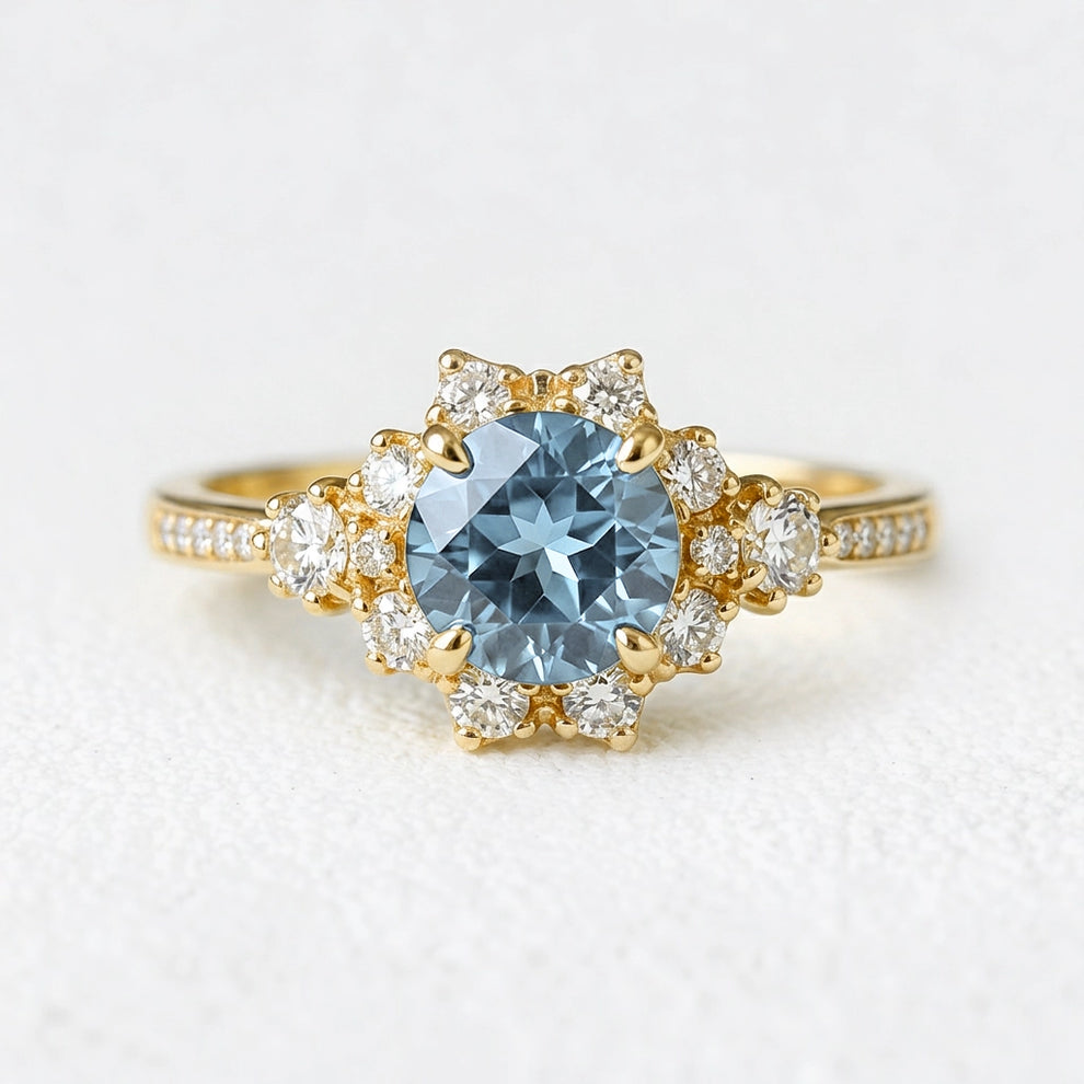 Marina’s Tide | 2CT Round Aquamarine Engagement Ring