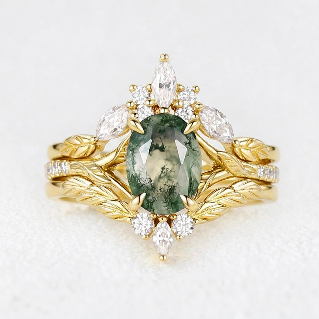 Genevieve’s Garland | Oval Moss Agate Foliage Bridal Trilogy