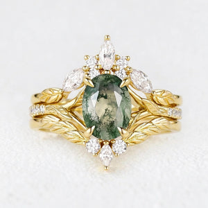 Genevieve’s Garland | Oval Moss Agate Foliage Bridal Trilogy