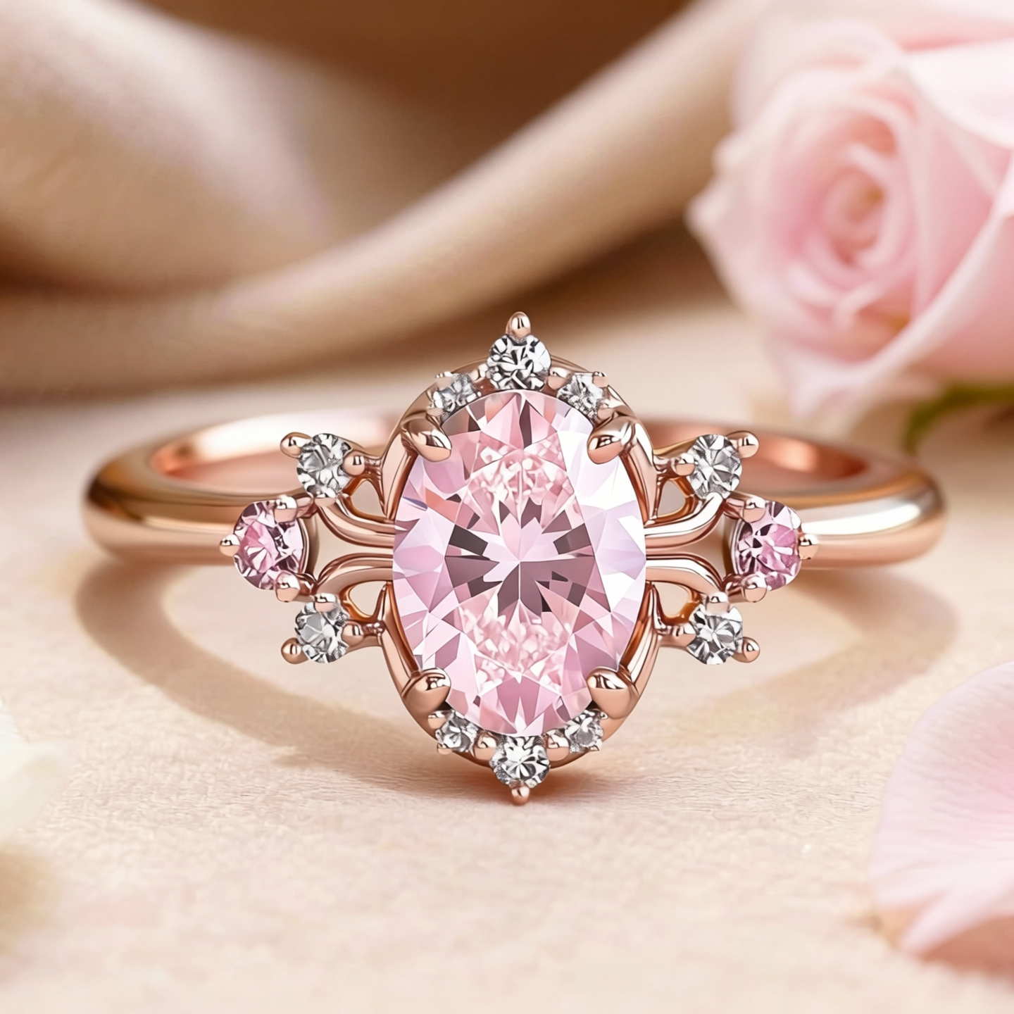 Elysia‘s Veil | Oval Vintage Pink Solitaire Ring.