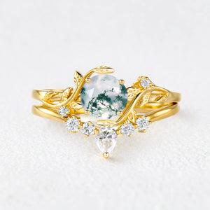 Genevieve’s Garden | Round Moss Agate Leafy Bridal Set 2pcs