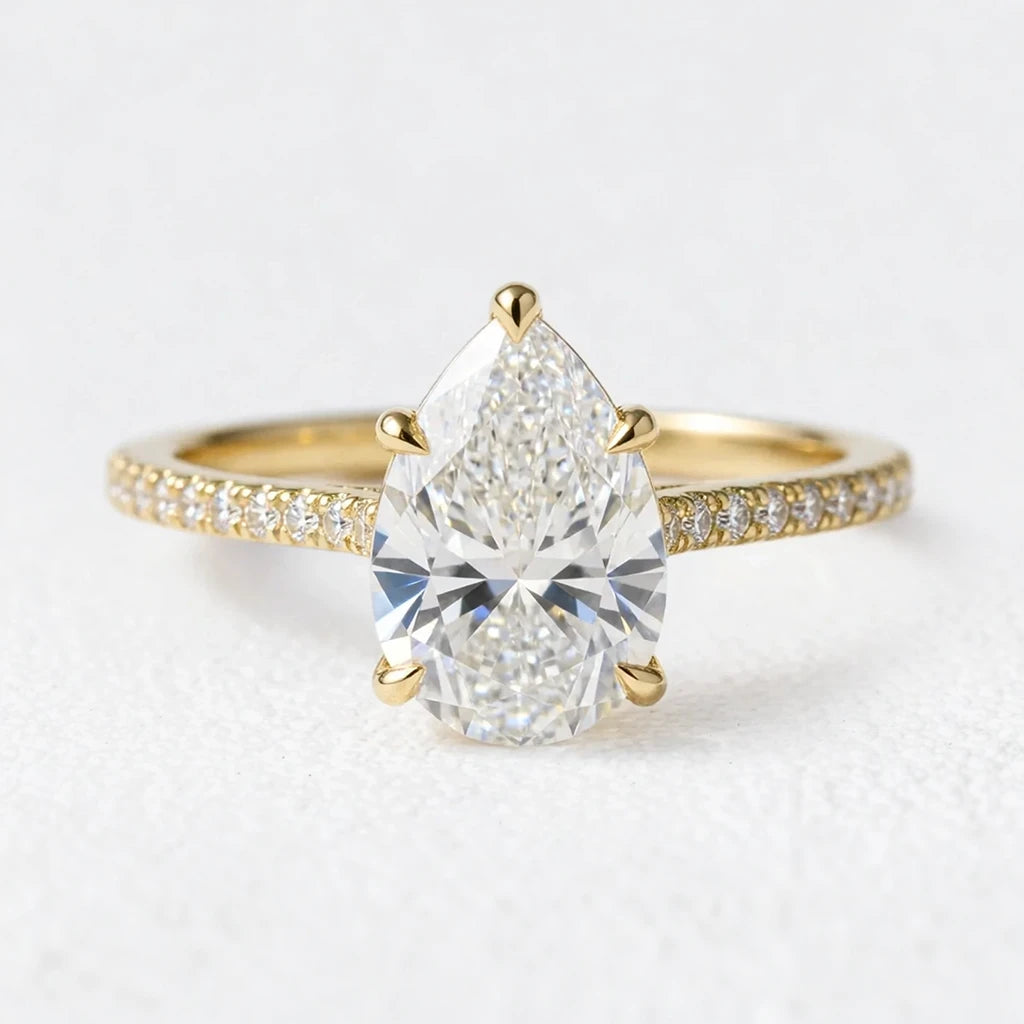 Aurelia's Radiance | 1.5CT Pear Diamond Pavé Solitaire Engagement Ring