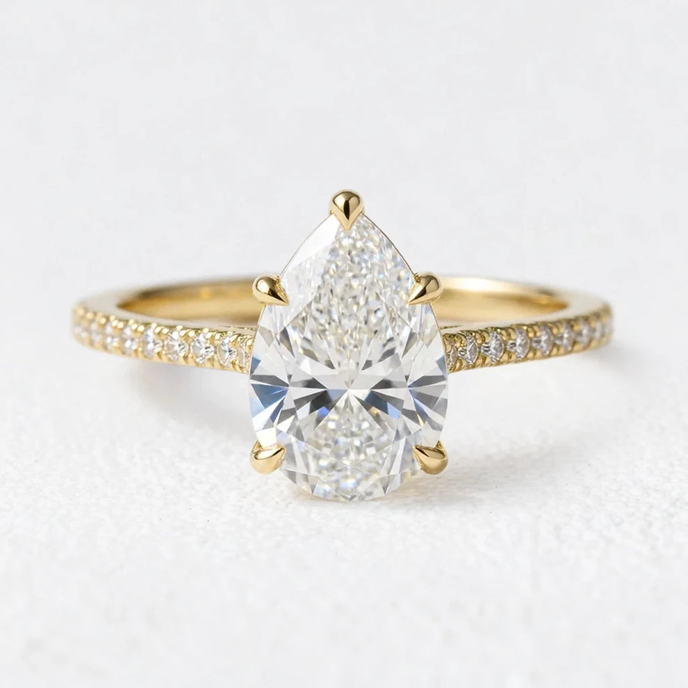 Aurelia's Radiance | 1.5CT Pear Diamond Pavé Solitaire Engagement Ring
