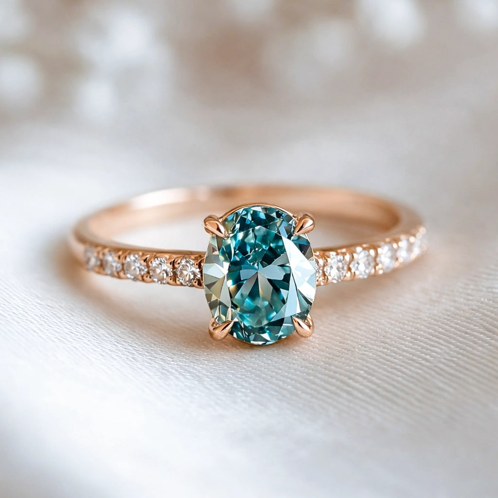 Selene’s Glow | 2CT Oval Cut Green Sapphire Ring.
