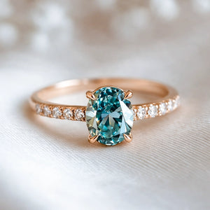 Selene’s Glow | 2CT Oval Cut Green Sapphire Ring.