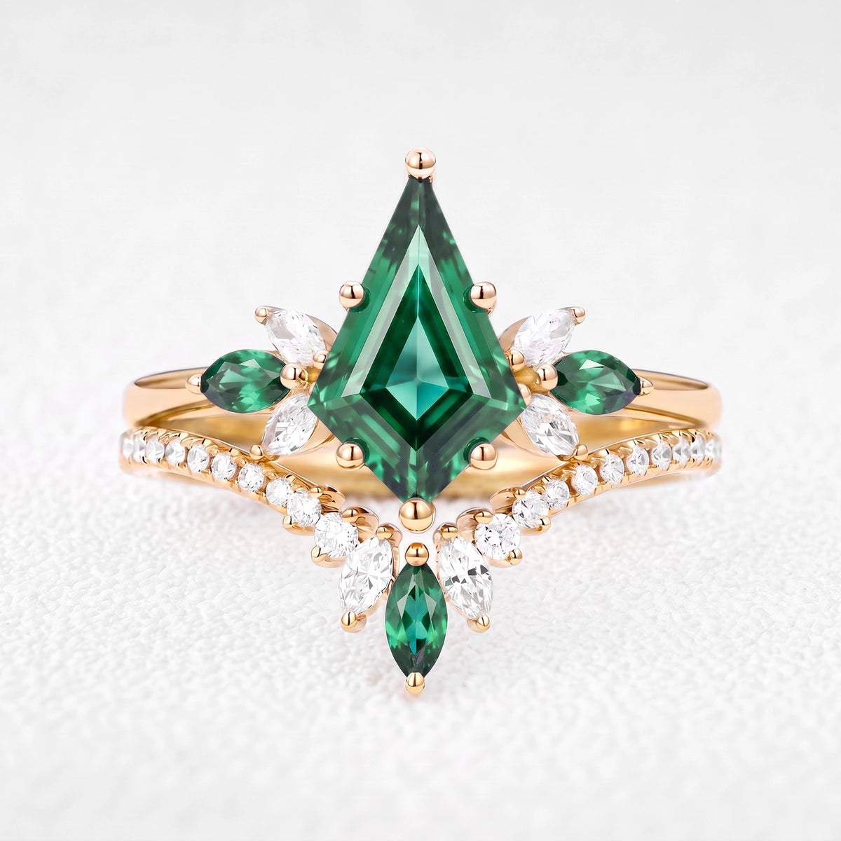 Titania’s Bower | Vintage Kite-Cut Emerald Chevron Bridal Set 2pcs