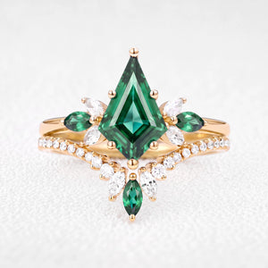Titania’s Bower | Vintage Kite-Cut Emerald Chevron Bridal Set 2pcs