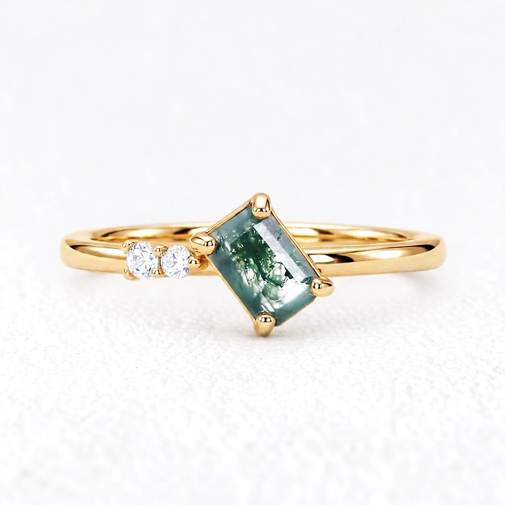 Isadora’s Meadow | Emerald Moss Agate & Moissanite Engagement Ring