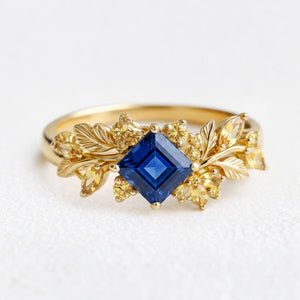 Seraphine’s Bloom | Princess Cut Sapphire with Citrine Floral Engagement Ring