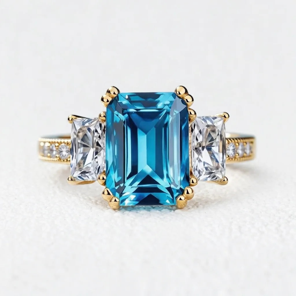 Cleo's Breeze | 3CT Sea Blue Baguette Sapphire Solitaire Statement Ring