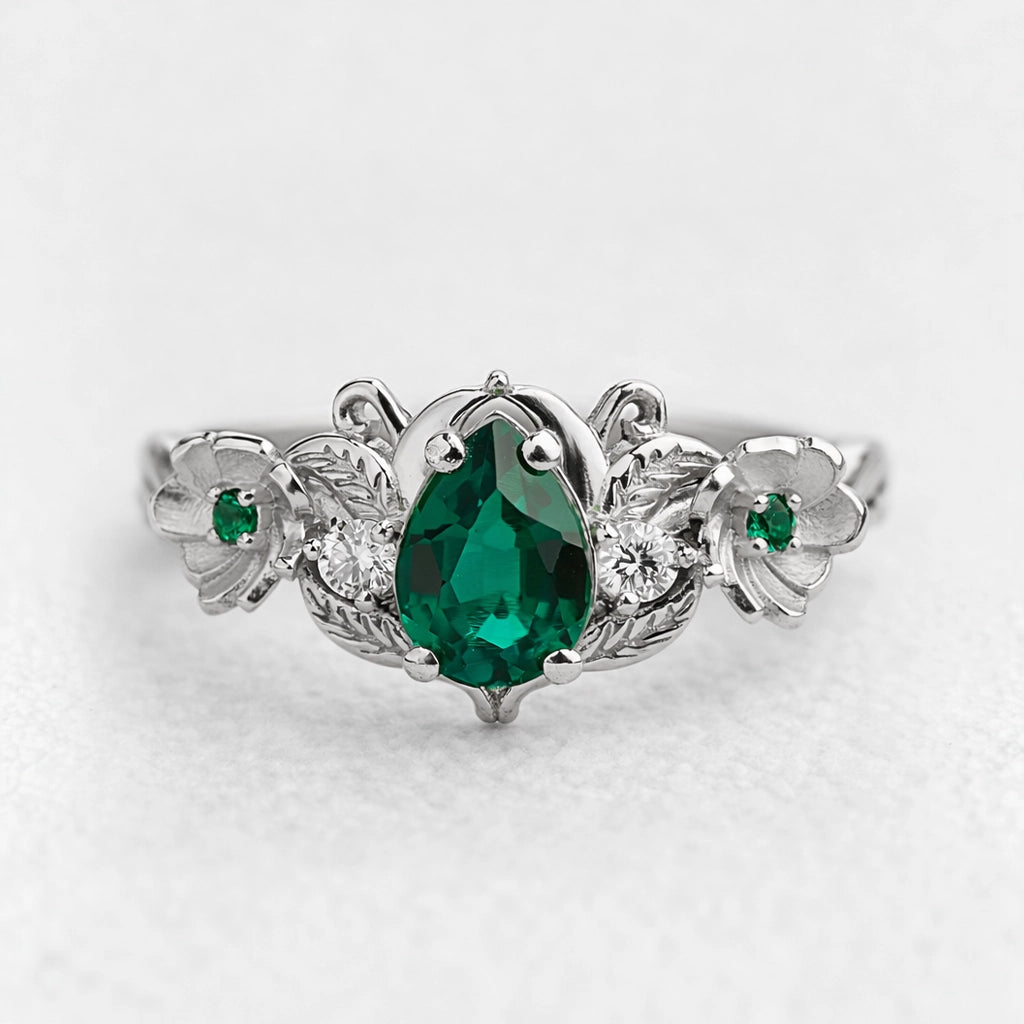 Flora’s Bloom | Natural Emerald Floral Bridal Set 2pcs.