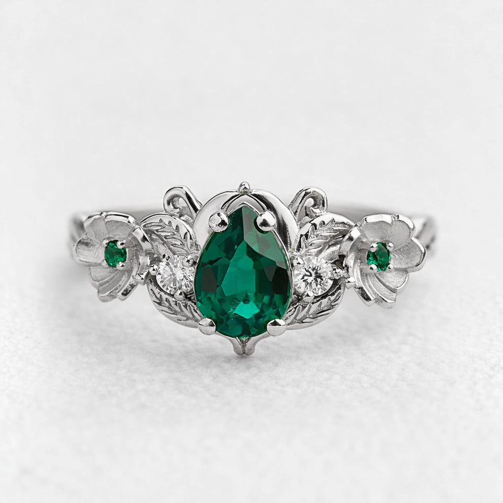 Flora’s Bloom | Natural Emerald Floral Bridal Set 2pcs.