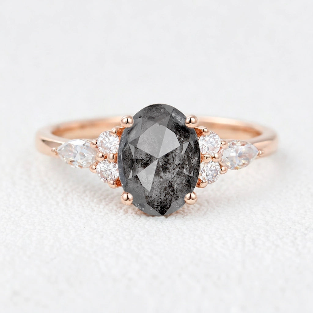 Isadora’s Guard | 1CT Vintage Oval Salt & Pepper Diamond Mixed Engagement Ring