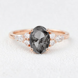 Isadora’s Guard | 1CT Vintage Oval Salt & Pepper Diamond Mixed Engagement Ring